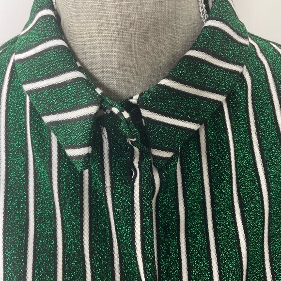 NEW Zara Women's Green & White Striped Metallic Reversible Midi Dress Size Small - Picture 3 of 13